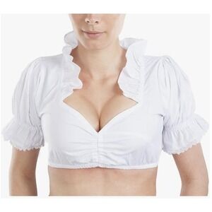 Bavaria Trachten White Tie Front German Dirndl Luna Blouse Ruffle Crop Top US XL